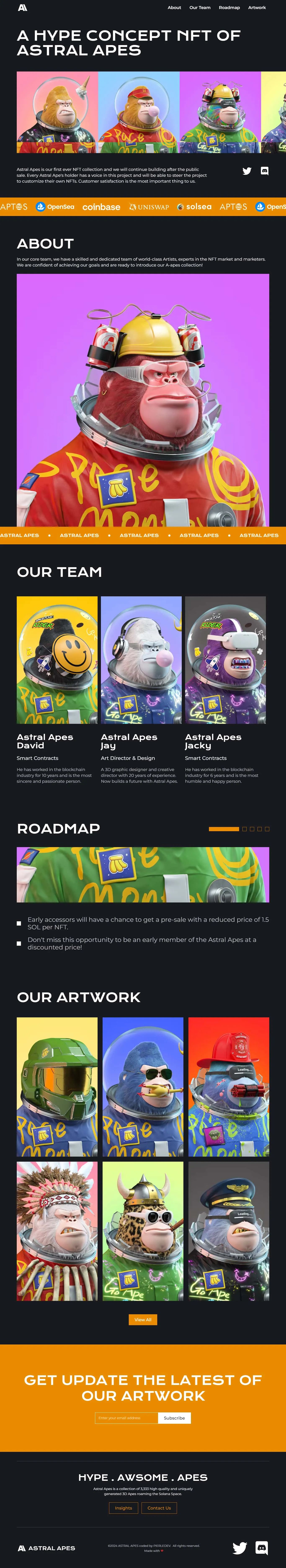 Screenshot of Astral Apes home page
