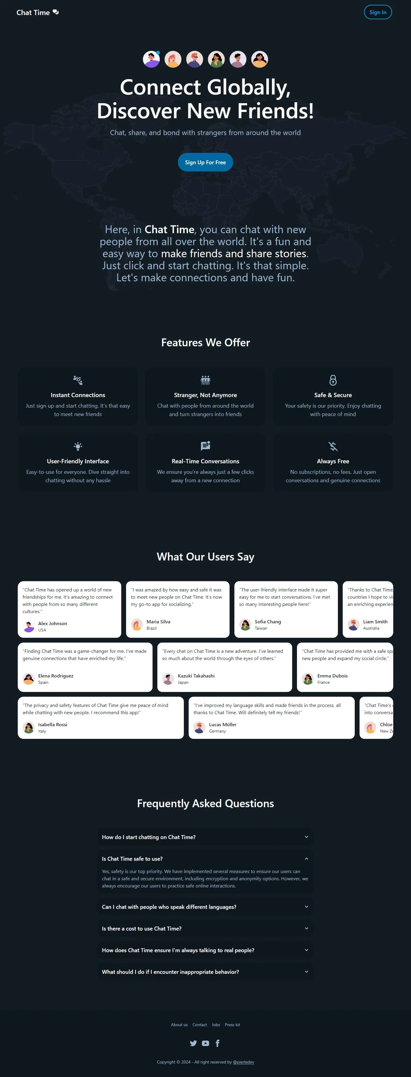 Screenshot of Chat Time web app