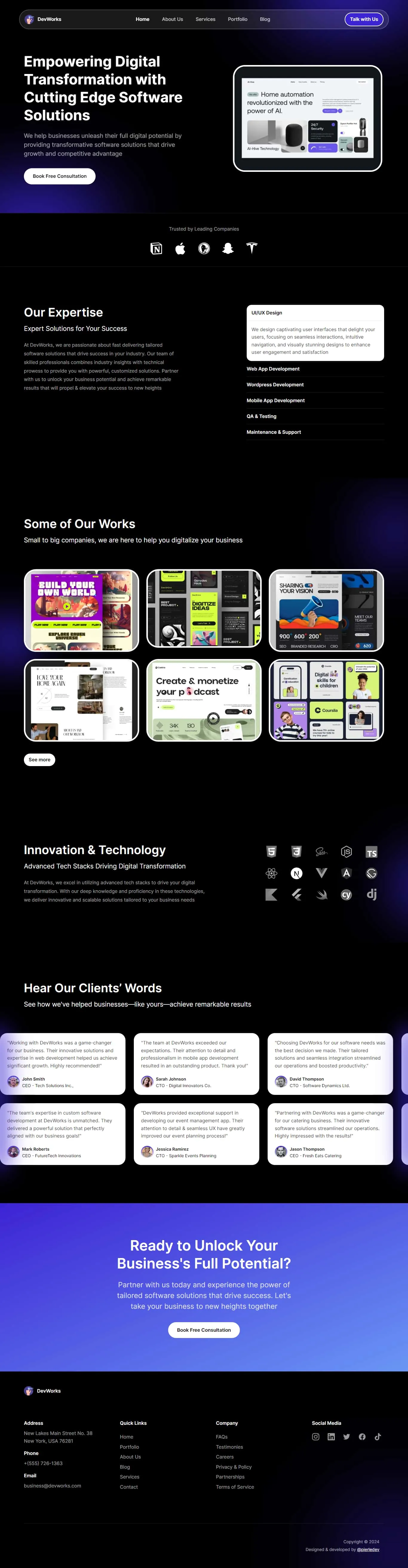 Screenshot of DevWorks home page