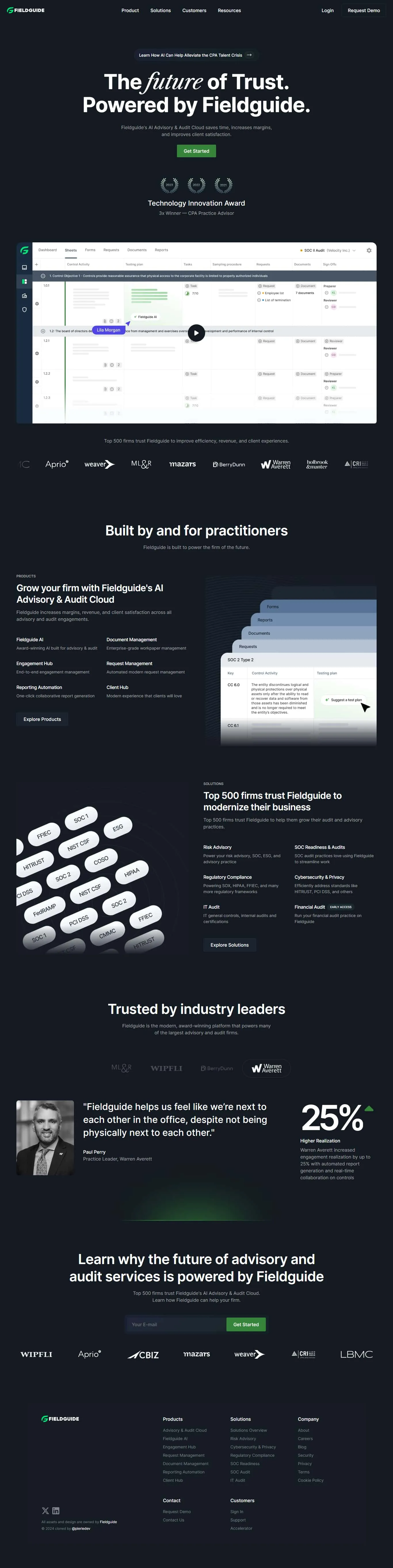 Screenshot of the Fieldguide landing page clone
