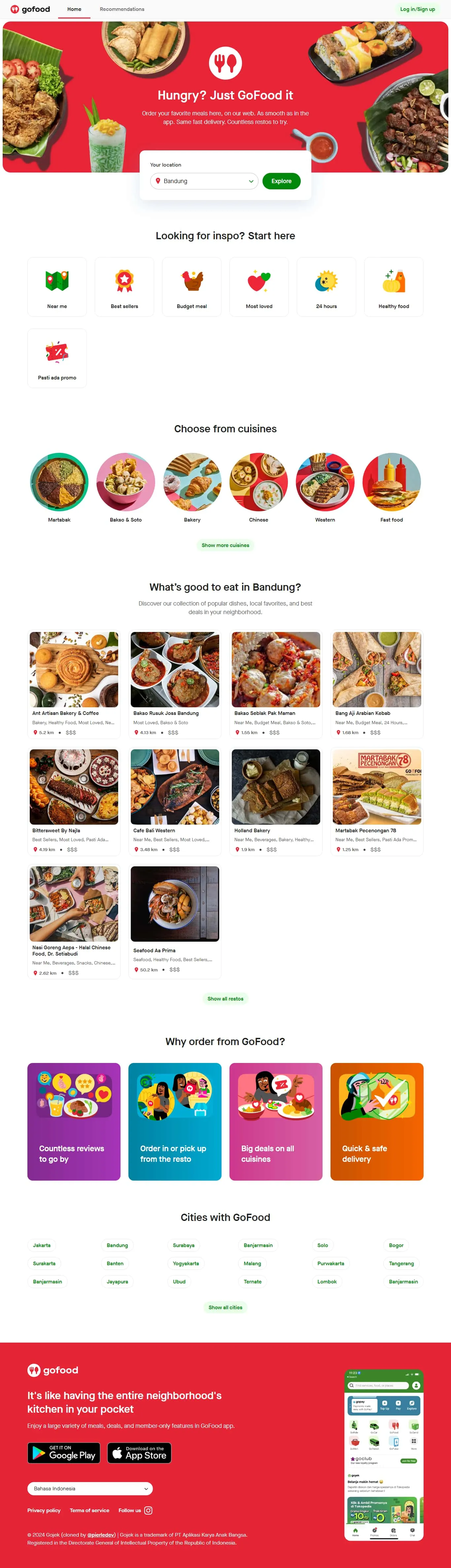 Screenshot of the GoFood clone's home page