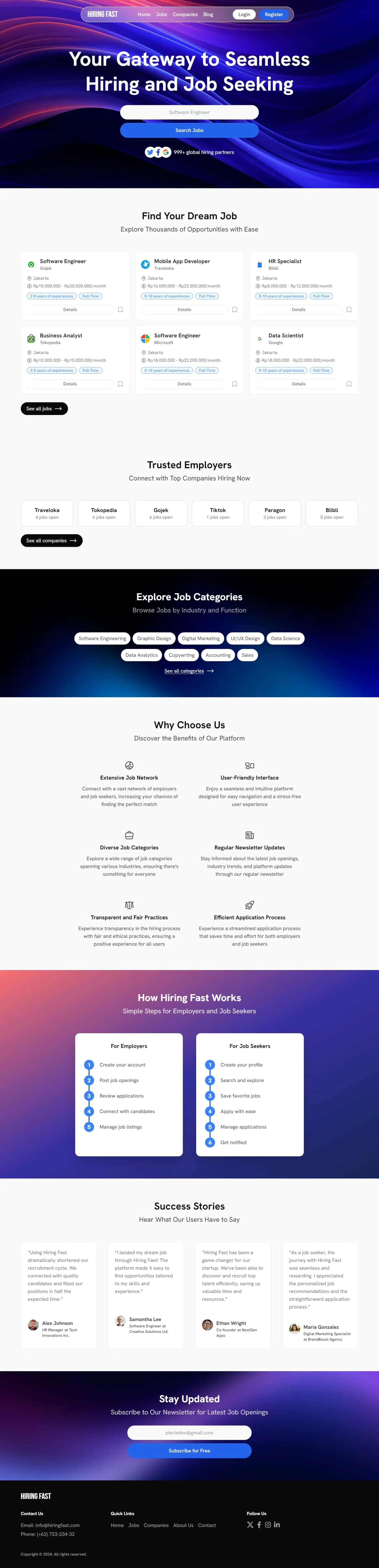 Screenshot of the Hiring Fast home page